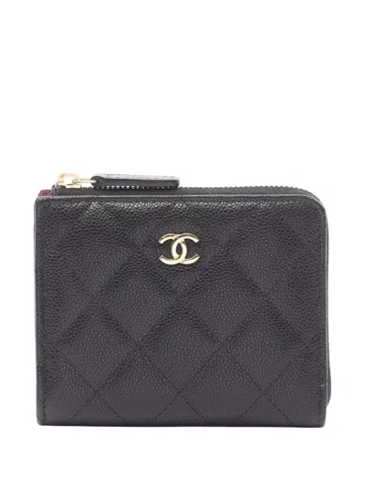 Pre-owned Chanel 2021-2025 Caviar Round Wallet Small Wallets In Black