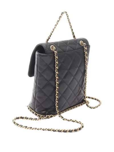 Pre-owned Chanel 2021-2025 Cc Caviar Camellia Backpack In Black