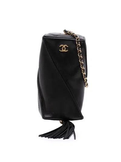 Pre-owned Chanel 2021-2025 Cc Lambskin Tassel With Chain Clutch Bag In Black