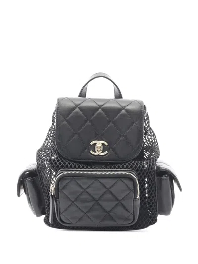 Pre-owned Chanel 2021-2025 Cc Mesh Quilted Lambskin Duma Backpack In Black