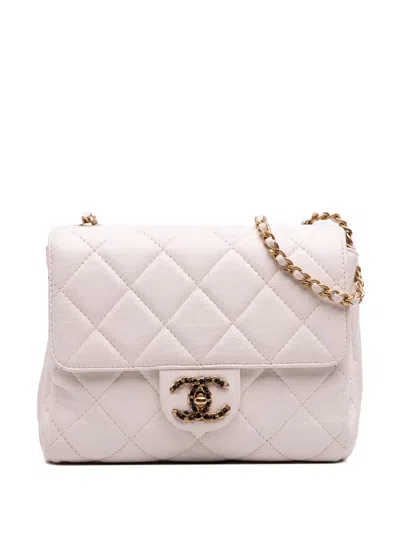 Pre-owned Chanel 2021-2025 Cc Quilted Aged Calfskin Accordion Flap Crossbody Bag In White