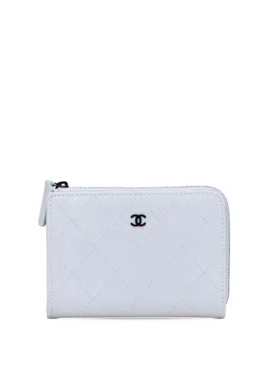 Pre-owned Chanel 2021-2025 Cc Quilted Calfskin Zip Wallet Small Wallets In Gray