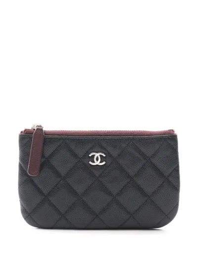 Pre-owned Chanel 2021-2025 Cc Quilted Caviar Coin Pouch In Black