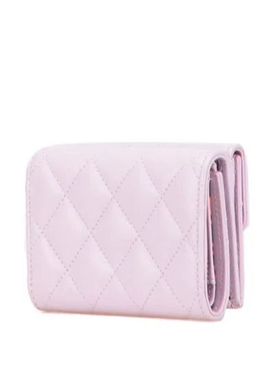 Pre-owned Chanel 2021-2025 Cc Quilted Caviar Compact Flap Wallet Small Wallets In Pink