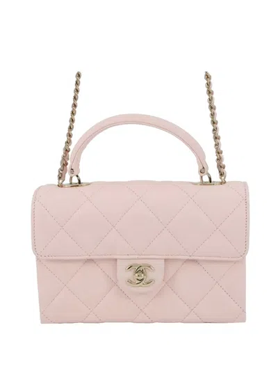 Pre-owned Chanel 2021-2025 Cc Quilted Caviar Top Handle Bag Satchel In Pink