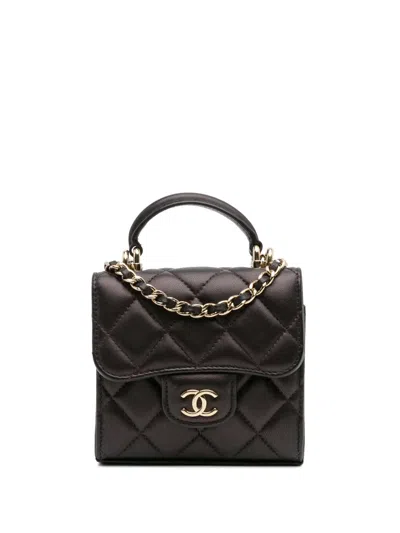 Pre-owned Chanel 2021-2025 Cc Quilted Iridescent Lambskin Top Handle Flap Clutch With Chain Satchel In Red