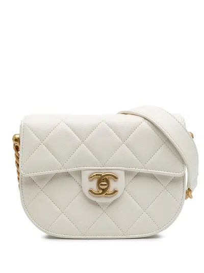Pre-owned Chanel 2021-2025 Cc Quilted Lambskin Round Moon Messenger Flap Crossbody Bag