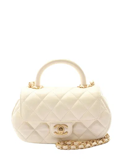 Pre-owned Chanel 2021-2025 Cc Quilted Lambskin Top Handle Bag Satchel In Brown