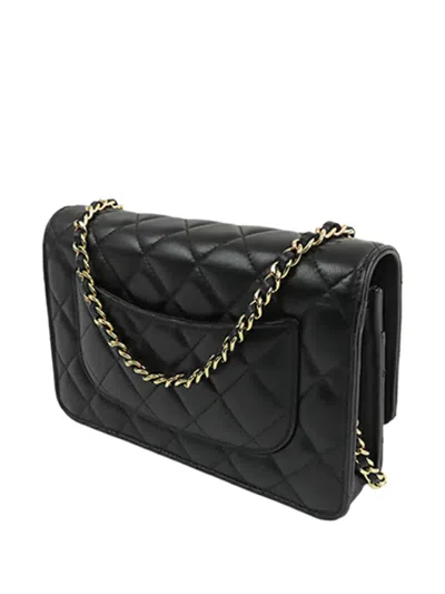 Pre-owned Chanel 2021-2025 Cc Quilted Lambskin Wallet On Chain Crossbody Bag In Black