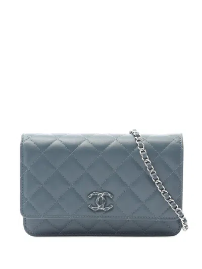 Pre-owned Chanel 2021-2025 Cc Quilted Lambskin Wallet On Chain Crossbody Bag In Green