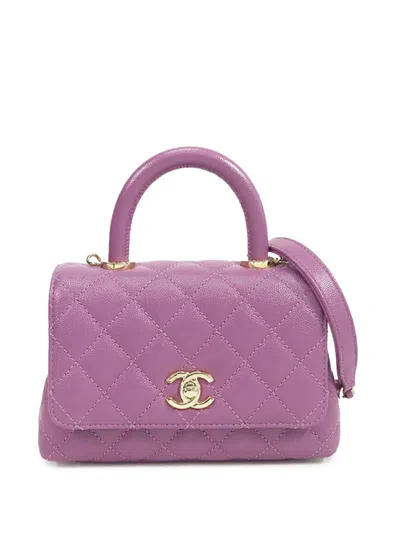 Pre-owned Chanel 2021-2025 Extra Mini Caviar Coco Top Handle Bag Satchel In Purple