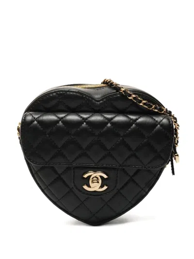 Pre-owned Chanel 2021-2025 Heart Matelassé Handbag In Black