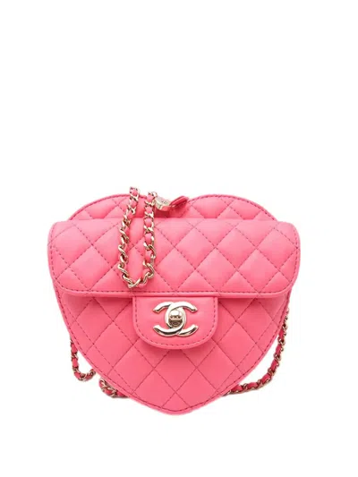 Pre-owned Chanel 2021-2025 Lambskin Cc In Love Heart Crossbody Bag