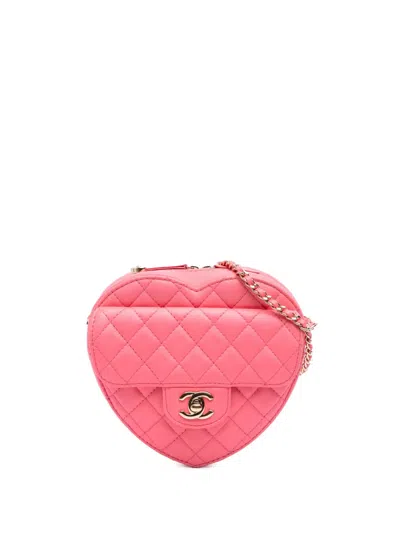 Pre-owned Chanel 2021-2025 Lambskin Cc In Love Heart Crossbody Bag In Pink