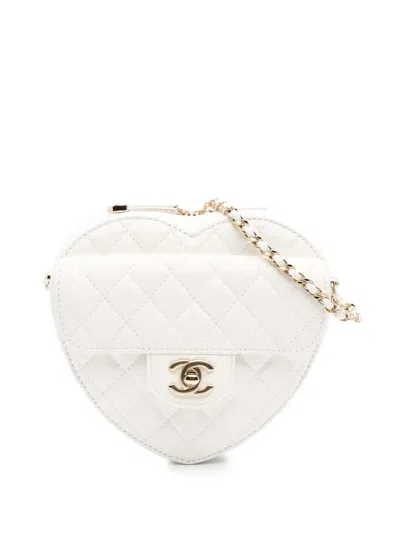 Pre-owned Chanel 2021-2025 Lambskin Cc In Love Heart Crossbody Bag In White