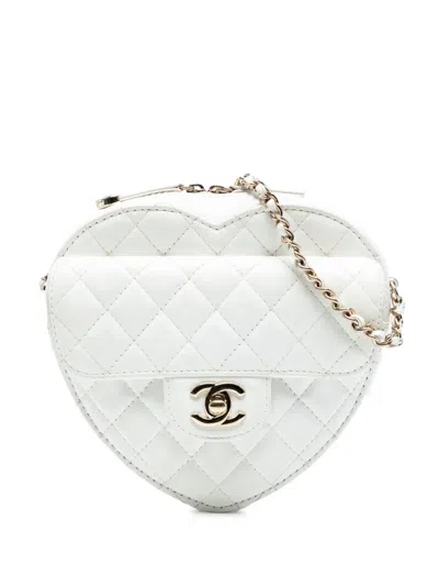 Pre-owned Chanel 2021-2025 Lambskin Cc In Love Heart Crossbody Bag In White