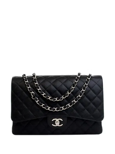 Pre-owned Chanel 2021-2025 Maxi Classic Caviar Double Flap Shoulder Bag In Black