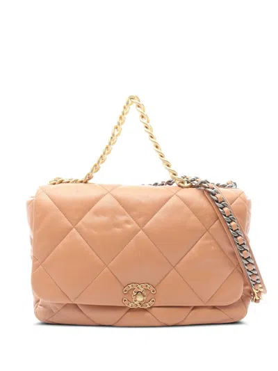 Pre-owned Chanel 2021-2025 Maxi Lambskin 19 Flap Satchel In Brown