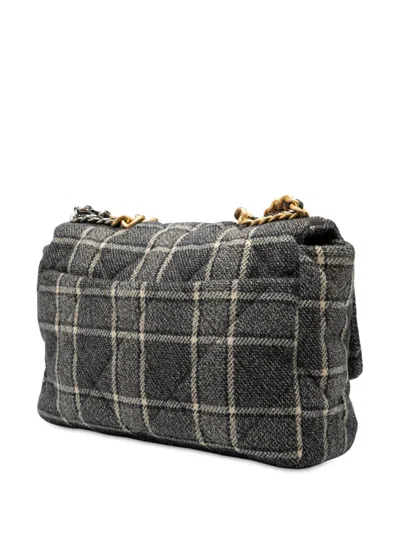 Pre-owned Chanel 2021-2025 Maxi Quilted Wool 19 Flap Satchel In Gray