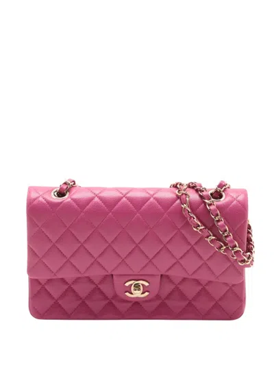 Pre-owned Chanel 2021-2025 Medium Classic Caviar Double Flap Shoulder Bag In Pink