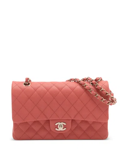 Pre-owned Chanel 2021-2025 Medium Classic Caviar Double Flap Shoulder Bag In Pink