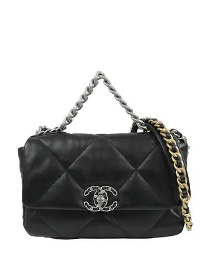 Pre-owned Chanel 2021-2025 Medium Lambskin 19 Flap Satchel In Black