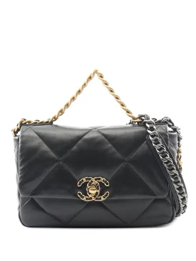 Pre-owned Chanel 2021-2025 Medium Lambskin 19 Flap Satchel In Black