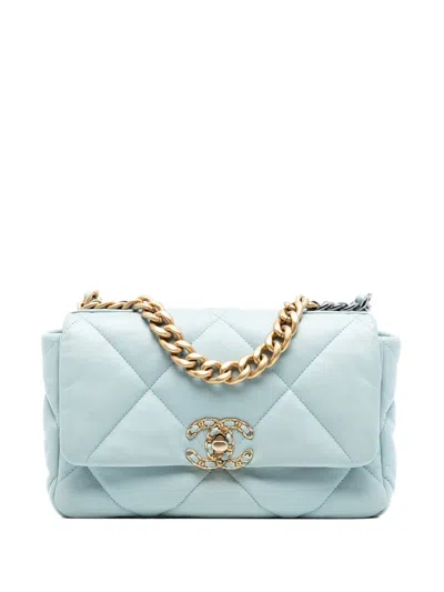 Pre-owned Chanel 2021-2025 Medium Lambskin 19 Flap Satchel In Blue