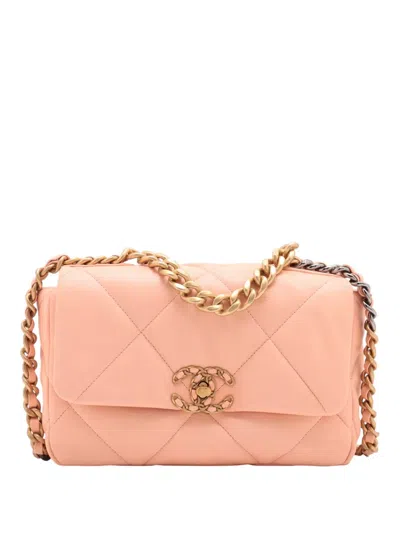 Pre-owned Chanel 2021-2025 Medium Lambskin 19 Flap Satchel In Pink
