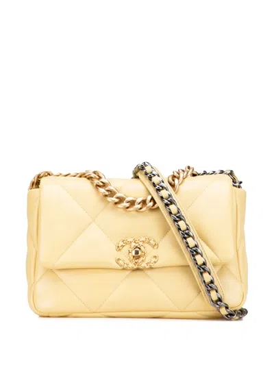 Pre-owned Chanel 2021-2025 Medium Lambskin 19 Flap Satchel In Yellow