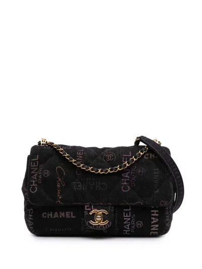 Pre-owned Chanel 2021-2025 Medium Quilted Denim Mood Flap Crossbody Bag In Black