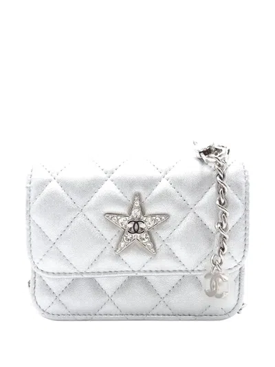Pre-owned Chanel 2021-2025 Metallic Lambskin Crystal Star Chain Belt Bag