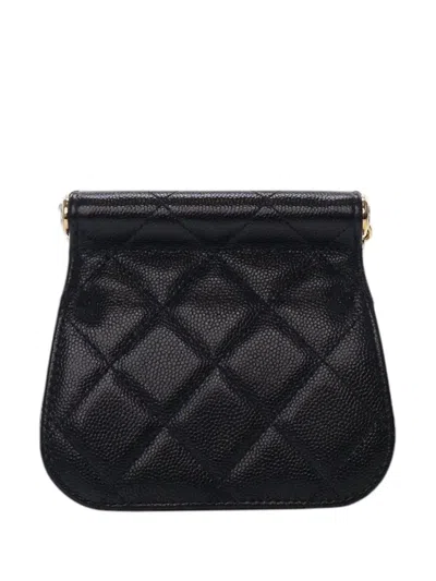 Pre-owned Chanel 2021-2025 Mini Caviar Bar Clutch On Chain Crossbody Bag In Black