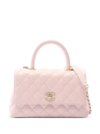 Pre-owned Chanel 2021-2025 Mini Caviar Coco Top Handle Bag Satchel In Pink