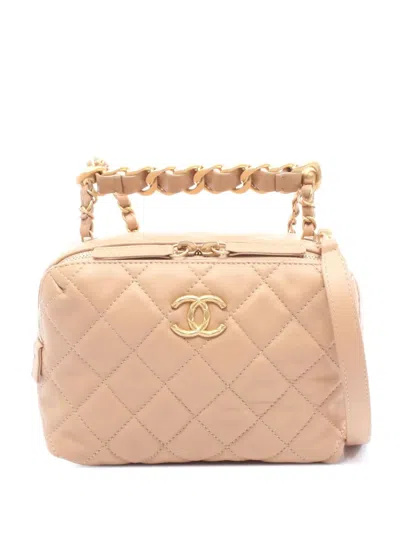 Pre-owned Chanel 2021-2025 Mini Cc Quilted Calfskin Bowling Bag Satchel In Brown