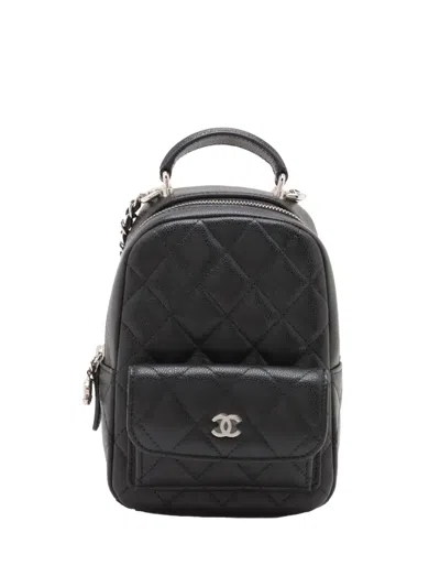 Pre-owned Chanel 2021-2025 Mini Cc Quilted Caviar Backpack
