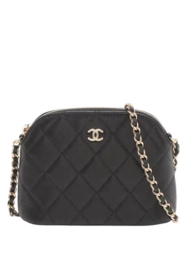 Pre-owned Chanel 2021-2025 Mini Cc Quilted Caviar Clutch On Chain Crossbody Bag In Black