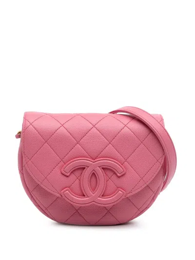 Pre-owned Chanel 2021-2025 Mini Cc Quilted Caviar Messenger Flap Crossbody Bag