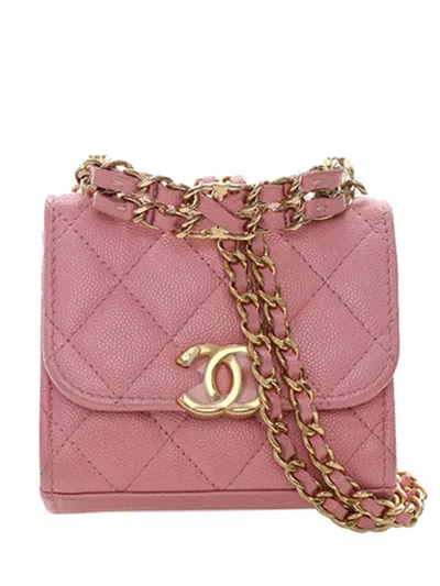 Pre-owned Chanel 2021-2025 Mini Cc Quilted Caviar Top Handle Clutch With Chain Satchel In Pink