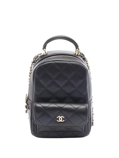 Pre-owned Chanel 2021-2025 Mini Cc Quilted Lambskin Backpack In Black