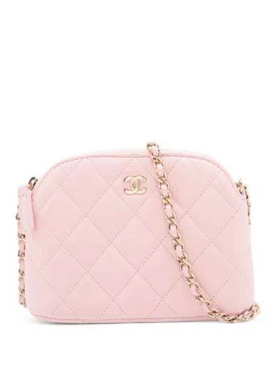 Pre-owned Chanel 2021-2025 Mini Cc Quilted Lambskin Dome Clutch With Chain Crossbody Bag In Pink