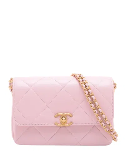 Pre-owned Chanel 2021-2025 Mini Cc Quilted Lambskin Single Flap Crossbody Bag In Pink