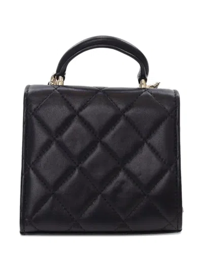 Pre-owned Chanel 2021-2025 Mini Cc Quilted Lambskin Top Handle Clutch With Chain Satchel In Black