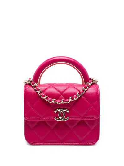 Pre-owned Chanel 2021-2025 Mini Lambskin Paris Le19m Charming Top Handle Flap Satchel In Pink