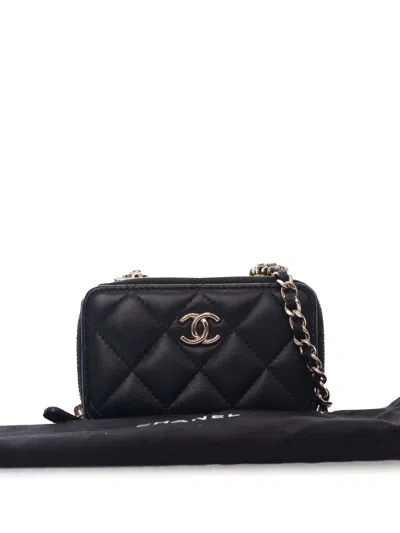 Pre-owned Chanel 2021-2025 Mini Lambskin Trendy Cc Cardholder With Chain Crossbody Bag In Black