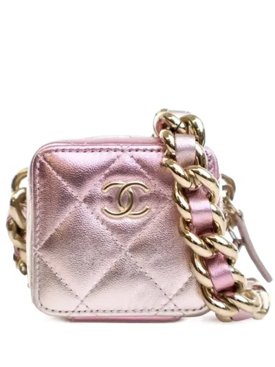 Pre-owned Chanel 2021-2025 Mini Metallic Lambskin Coco Punk Cube Bag Crossbody Bag In Gold