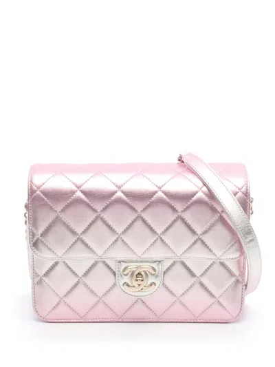 Pre-owned Chanel 2021-2025 Mini Metallic Lambskin Like A Wallet Flap Bag Crossbody Bag In Pink