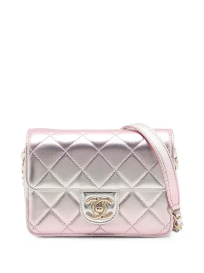 Pre-owned Chanel 2021-2025 Mini Metallic Lambskin Like A Wallet Flap Crossbody Bag In Pink