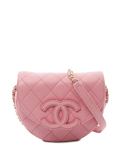 Pre-owned Chanel 2021-2025 Mini Quilted Caviar Cc Messenger Flap Crossbody Bag In Pink