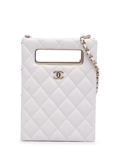 Pre-owned Chanel 2021-2025 Mini Quilted Caviar Cut Out Evening Tote Crossbody Bag